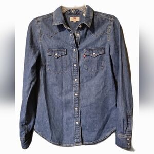 Levi's Women Denim Pearl Snaps Yoke Detail Medium Wash XS Shirt Western Core